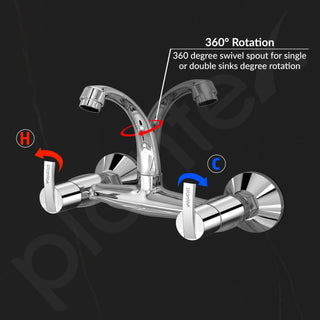 Plantex Pure Brass Sink Mixer Tap/Hot and Cold Water Mixer with Swinging Spout/Wall Mount Kitchen Sink Tap with Brass Wall Flange & Teflon Tape - (Chrome - AQ-1414)