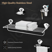 Plantex High-Grade Stainless Steel 4pcs Bathroom Accessories Set- Towel Rack/Tumbler Holder/Soap Dish Stand/Napkin Ring/Bathroom Organiser Set of 4(Chrome)
