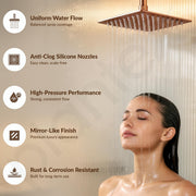 Plantex Stainless Steel Overhead Shower 8 x 8 inch with Water-Saving Technology/High pressure Rain Shower Head without Arm/Bathroom Shower -(Ultra Slim-PVD Rose Gold)