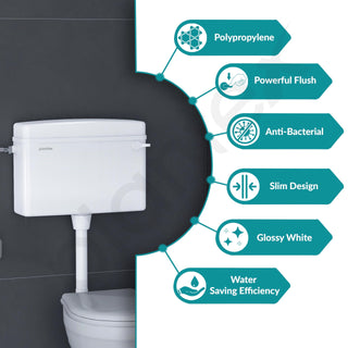 Plantex Polypropylene Toilet Flush Tank/Flush Tank for Toilet with 10 LTR Water Capacity/Side Lever Cistern for Bathroom - Pack of 1 (White)