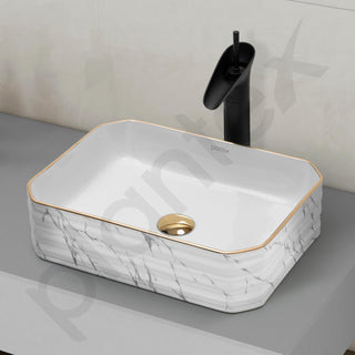 Plantex Table Top Wash Basin For Bathroom/Designer Ceramic Basin/Countertop Vessel Sink Basin - Indo-European Collection (18 x 13 x 5 Inch)