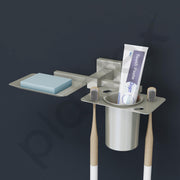 Plantex Soap Dish with Tumbler Holder/Soap Stand/Stainless Steel Soap Case with Toothbrush Holder/Bathroom Accessories -Aqua (Satin)