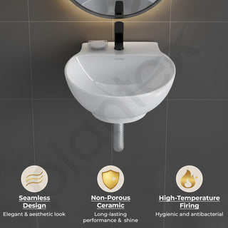 Plantex Ceramic Wash Basin/Basin for Bathroom/Washbasin with 10 Years Glaze Warranty by Plantex/Bathroom Sink for Hotel, Living Room (Glossy White/Rosy - 12 x 12.5 x 5 Inch)