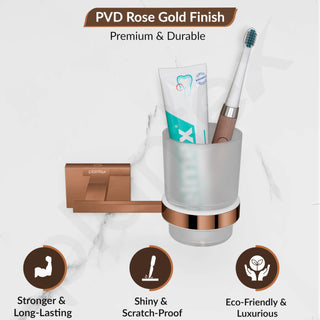 Plantex 304 Grade Stainless Steel Toothbrush/Paste and Tumbler Holder for Bathroom and Wash Basin/Bathroom Accessories - Benz (Rose Gold)