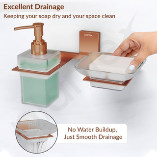 Plantex 304 Grade Stainless Steel Glass Soap Dish with Liquid Dispenser for Bathroom/Soap Stand/Glass Shampoo Dispenser/Bathroom Accessories - Pack of 1 (Crystal, PVD Rose Gold)