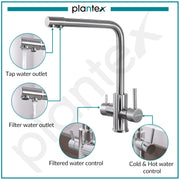 Plantex Pure Brass 3-in-1 Sink Mixer Tap Hot and Cold with Built-in RO Outlet/Mixer Tap for Bathroom with 360Ã‚Â° Swivel Spout/Kitchen Sink Tap-Chrome