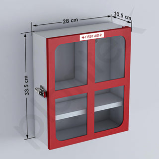 Plantex GI Steel First Aid Box Empty/Medicine Box for Home/Emergency Medical Box for Medicine Storage with Multi Compartments for School, Office, Factories with Clip Lock (Red & White) Wall Mountable