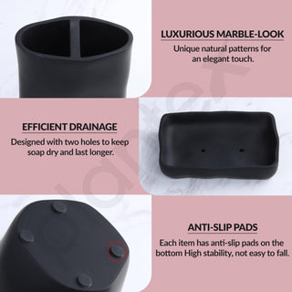 Plantex Resin Bathroom Accessories Set/Soap Holder for Bathroom/Toothbrush Holder/Tumbler Holder/Liquid Soap Dispenser - 4 Piece(Black)