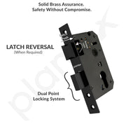 Plantex Stainless Steel Door Lock Handle Set/ 6-Lever Lock Mechanism with 3 Years of Warranty/Mortise Lock with 3 Keys, Brass Lock Body & Cylinder - (Z-Black)