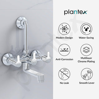 Plantex Brass Wall Mixer for Bathroom with L-Bend Connector for Overhead Shower/Mixer Tap/Wall Mixer for Bathroom 2 in 1 with 7 Year Manufacturer's Warranty(FLO-818-Chrome)