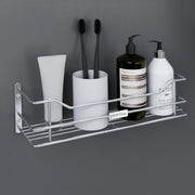 Plantex Wall Mounted Shelf for Bathroom/Stainless Steel Kitchen Shelf with Railings/Perfume Rack/Bathroom Accessories Holder (14 inch, Chrome)