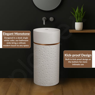 Plantex Ceramic Pedestal Basin for Bathroom/One Piece Pedestal Free Standing Round Wash Basin for living Room/Hotel (Beige)