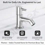 Plantex Pure Brass Pillar Cock Water Tap with Teflon Tape/Basin Tap with Water Saving Nozzle for Kitchen Tap-7 Year Warranty (ICO-903 Chrome)
