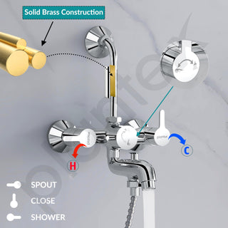 Plantex Pure Brass 3 In 1 Wall Mixer for Bathroom with L-Bend Provision for Overhead and Hand Shower/Mixer Tap for Bathroom with Water Saving Aerator and Brass Wall Flange (ORE-1421)