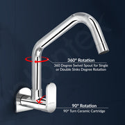 Plantex Kitchen Taps for Home Sink with Water Saving Nozzle for Kitchen Tap/High Arc 360Ãƒâ€šÃ‚Â° Swivel Spout for Sink Tap with Brass Wall Flange -7 Year Warranty by Plantex -(ORN-211-Chrome)