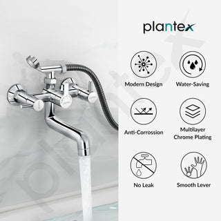 Plantex Telephonic Brass Wall Mixer for Bathroom/Tap Mixer/Wall Mixer for Bathroom 2 in 1 with 7-Year Manufacturer's Warranty-(ICO-917-Chrome)