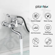 Plantex Telephonic Brass Wall Mixer for Bathroom/Tap Mixer/Wall Mixer for Bathroom 2 in 1 with 7-Year Manufacturer's Warranty-(ICO-917-Chrome)
