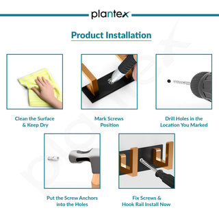 Plantex Aluminum Hook Rail with L-Shape Hook for Clothes Hanging/Hook Rail Bar for Clothes/Towel/Keys (4 Hooks/Black & Gold)-Pack of 2
