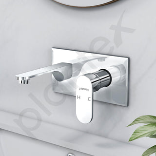Plantex Pure Brass Basin Mixer Tap/Hot and Cold Water Tap with Brass Wall Flange and Teflon Tape/Water Tap - (Orna-227, Chrome)