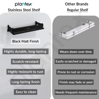 Plantex Stainless Steel Bathroom Shelf/Rack/Bathroom Organizer with Drill/Kitchen Storage Shelf/Wall Mounted Washroom Accessories (Matt Black - 12x5 inches)