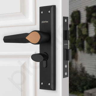 Plantex Heavy-Duty Door Lock Set - Main Door Lock Handle Set/6-Lever Lock Mechanism Mortise Lock with 3 Keys, Brass Lock Body & Cylinder (PTP-07, Black & Rose Gold)