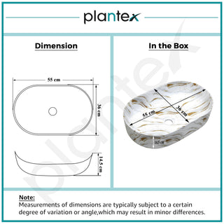 Plantex Tabletop Wash Basin for Bathroom/Designer Ceramic Basin/Oval Countertop Wash Basin/Home/Office (22 x 14 x 10 Inch)