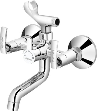 Plantex Pure Brass COL-1017 Telephonic Wall Mixer with Crutch Arrangement of Hot & Cold Water for Bathroom & Brass Wall Flange (Mirror-Chrome Finish)