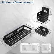 Plantex Self Adhesive Bathroom Shelf/Stainless Steel Shelf/Soap Holder for Kitchen/Tumbler Holder/Bathroom Organiser without Drill - ( 12 x 4 Inch,Black, Combo)