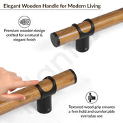Plantex 12 Inch Main Door Handle/Stainless Steel & Wooden Door Handle/Pull-Push Handle for Door/Office & Hotel - Pack of 1 (DTMD-428, Black & Wood)