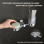 Plantex 2 in 1 Glass Soap Dish With Tumbler Holder/Pure Brass Soap Holder with Toothbrush Holder/Bathroom Accessories - Pack of 1 (DL-14, Chrome)
