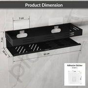 Plantex Self Adhesive Bathroom Shelf/Bathroom Organizer Without Drill/Stainless Steel Kitchen Wall Rack Shelf-Pack of 1 (12 x 4 Inch - Black)