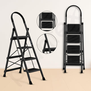 Plantex Steel Ladder for Home/Strong Foldable Wide 4 Step Ladder/Anti-Skid 4 Step Ladder - (Apex - Black)