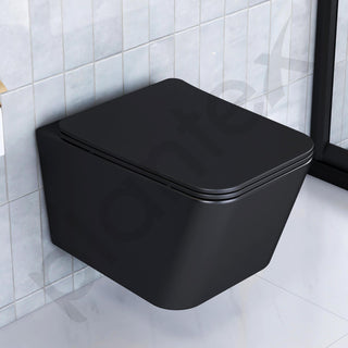 Plantex Imported Italica Ceramic Wall Hung Commode for Toilet/Rimless Western Toilet/Commode with Soft Closing Toilet Seat - P Trap (Square - Matt Black)