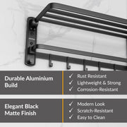 Plantex Self Adhesive Aluminium Bathroom Towel Hanger for Wall/Towel Rack for Bathroom 24 Inch/Bathroom Accessories - Pack of 1 (Black, 6801)