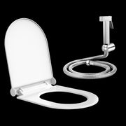 Plantex Hygienic Toilet Combo/Polypropylene Toilet Seat Cover for Bathroom/Pure Brass Health Faucet set with 1.20 meter Hose Pipe for Toilet with Wall Hook - Combo (Chrome)