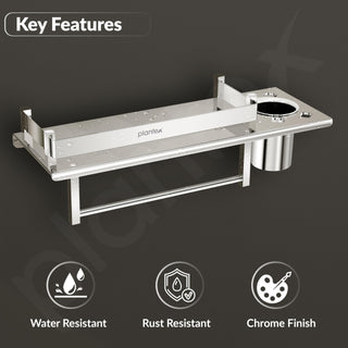 Plantex Stainless Steel Bathroom Shelf/Multipurpose Bathroom Shelf for Wall/Attached Tumbler and Napkin Holder for WashBasin(15 Inches)