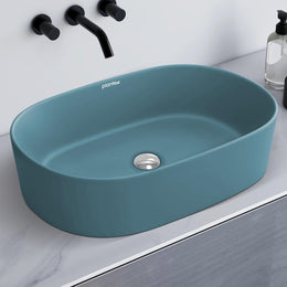 Plantex Ceramic Wash Basin for Bathroom/Oval Counter Top Basin/Tabletop Wash Basin for Home/Office (Harmony Blue - 22 x 14 x 6 Inch)