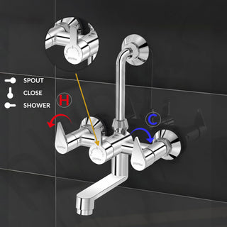 Plantex Pure Brass Wall Mixer for Bathroom 2 in 1 with L-Bend Provision for Overhead Shower/Mixer Tap for Bathroom -7 Year Warranty by Plantex -(Pac-1818-Chrome)