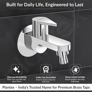 Plantex Pure Brass PAC-1828 Washing Machine Tap with Teflon Tape & Brass Wall Flange/Nozzle Tap for Garden-7 Year Warranty (Mirror Chrome Finish)