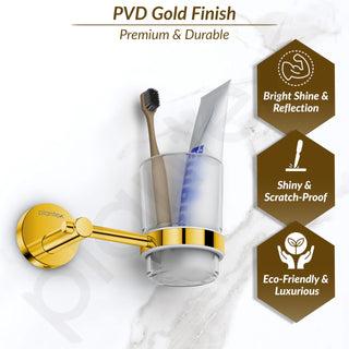 Plantex 304 Grade Stainless Steel Toothbrush/Paste and Tumbler Holder for Bathroom and Wash Basin/Bathroom Accessories - Oreo (Gold)