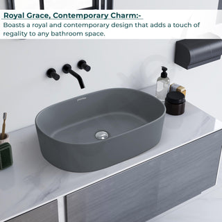 Plantex Ceramic Wash Basin for Bathroom/Oval Table Top Basin/Countertop Vessel Sink for Home/Hotel - (3061, Cloud Grey)