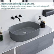 Plantex Ceramic Wash Basin for Bathroom/Oval Table Top Basin/Countertop Vessel Sink for Home/Hotel (22 x 14 x 6 inch - Cloud Grey)