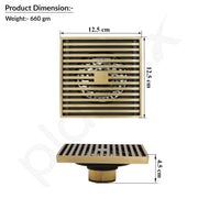 Plantex Solid Brass Floor Drain/Shower Drain/Bathroom Floor Drain with Cockroach Trap/Kitchen- (Brass Antique, 5 x 5 Inches)