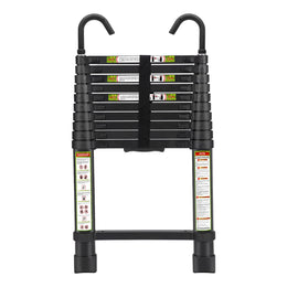 Plantex 2m (6.5 ft.) Portable and Compact Aluminium Telescopic Ladder with Removable Hooks/Foldable Multipurpose Ladder for Home & Outdoor Use/2 Years of Warranty by Plantex/EN131 Certified - (Black)
