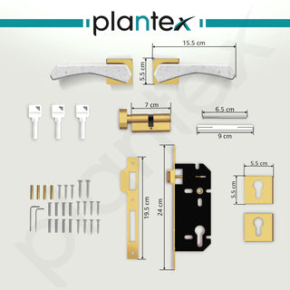 Plantex Premium Main Door Lock Set With 3 Years Warranty - Mortise Lock (594 - Gold and White)