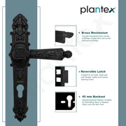 Plantex Heavy-Duty Door Lock Set -Main Door Lock Handle Set/6-Lever Lock Mechanism with 3 Years of Warranty/Mortise Lock with 3 Keys, Brass Lock Body & Cylinder(657- Black)