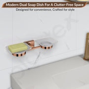Plantex 304 Grade Stainless Steel Square Dual Soap Dish Holder for Bathroom/Soap Stand/Bathroom Accessories - Benz(Rose Gold)