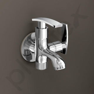 Plantex Two Way Tap for Washing Machine with Water Saving Aerator/2 in 1 Bibcock Water Tap for Bathroom with Brass Spindle and Wall Flange/Bathroom Tap-(SMR-1265-Chrome)