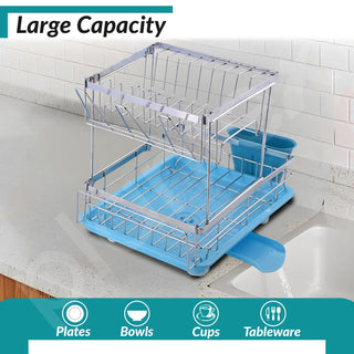 Plantex Kitchen Dish Rack Drainer/Stainless Steel 2-Tier Dish Drainer Rack with Removable Drain Board/Drying Rack with Drainer - 20 x 14 x 15 Inch (Chrome)