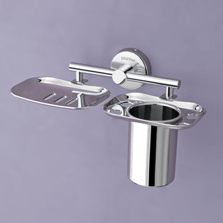 Plantex 304 Grade Stainless Steel 2in1 Soap Dish with Tumbler Holder/Soap Stand/Tooth Brush Holder/Bathroom Accessories - (Chrome)